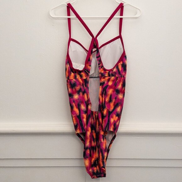 Nike One-Piece Swimsuit XL Bold Vibrant Print Strappy Back Athletic Swim - Picture 2 of 3
